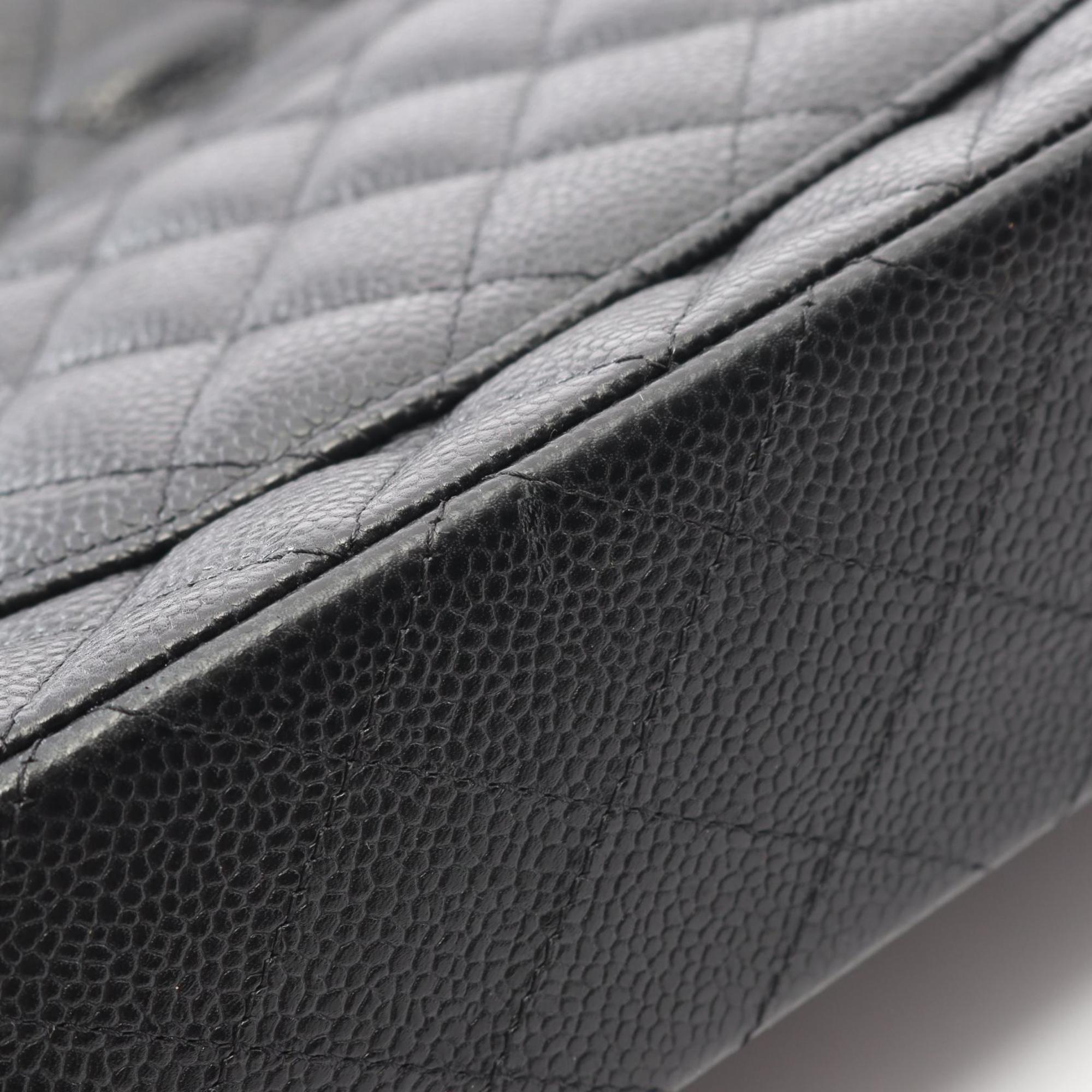 CHANEL Matelasse Double Flap Shoulder Bag in Grained Calfskin Leather, Black, Women's, A01112