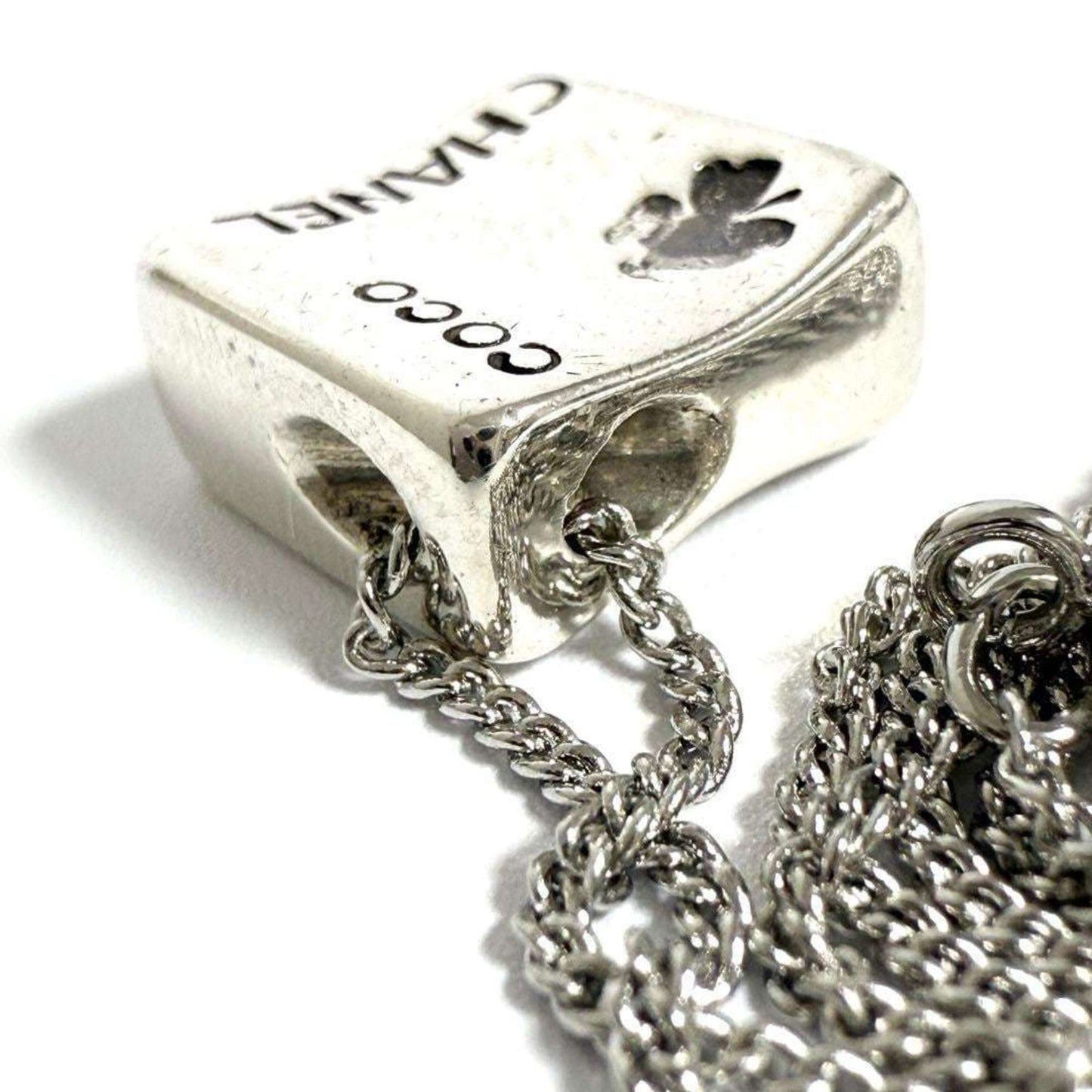 Chanel Pendant Necklace Silver Coco Camellia Reversible
