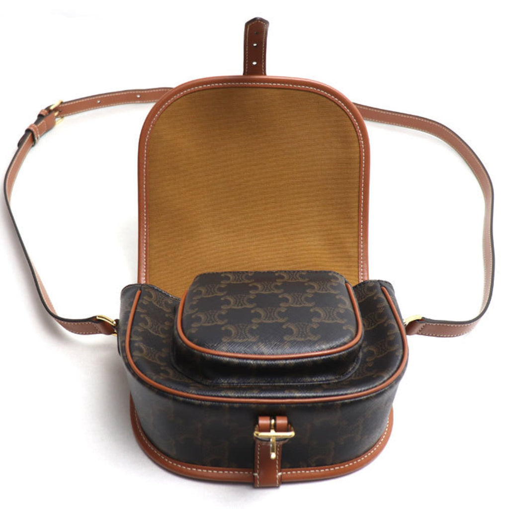 CELINE Triomphe Folco Medium Shoulder Bag, Brown and Tan, 191502BZJ.04LU, Women's