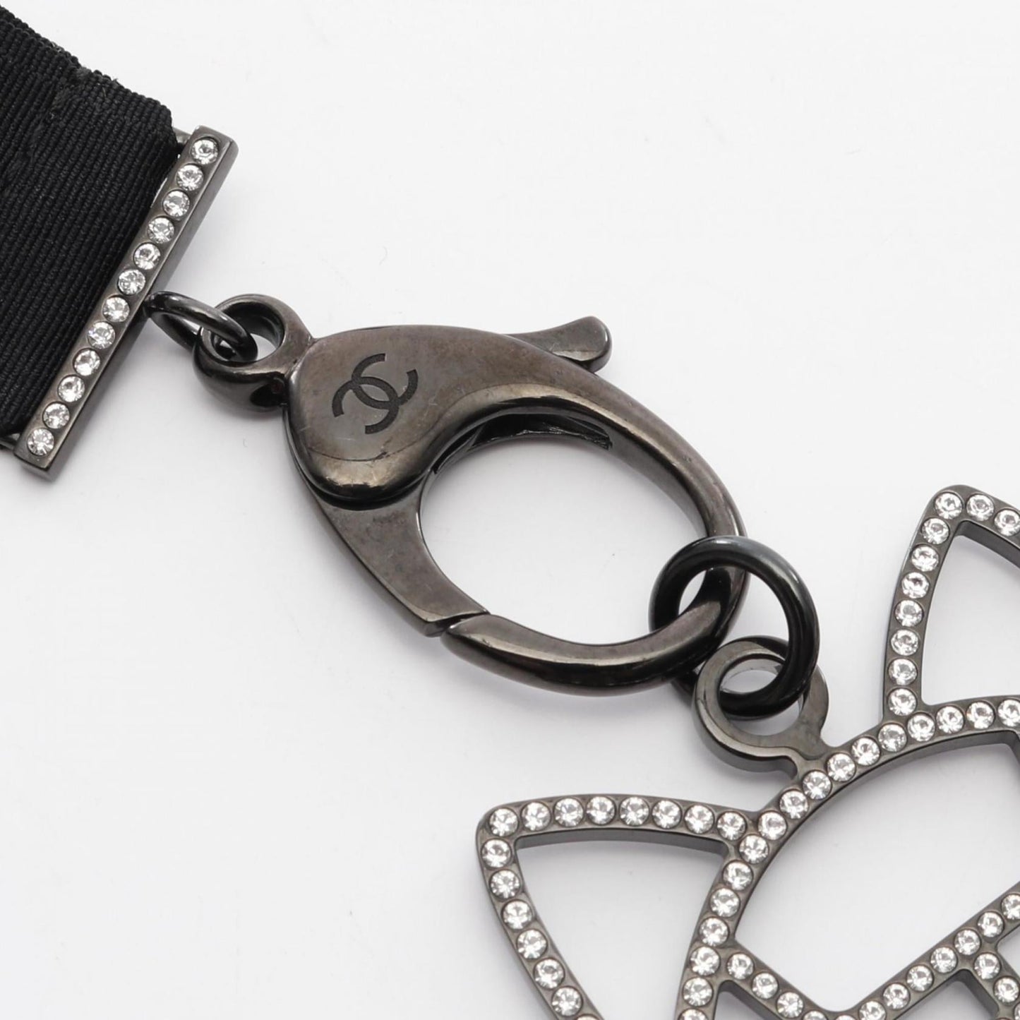 Chanel Coco Mark Cat Robot Necklace, Stainless Steel with Rhinestones, Women's, Black and Clear