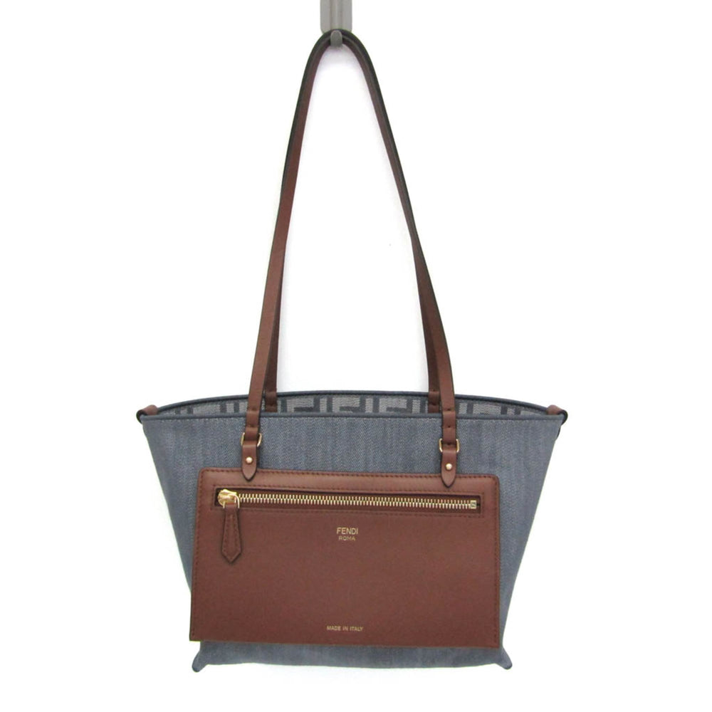 Fendi ROLL Small 8BH424 Reversible Women's Canvas,Leather Shoulder Bag,Tote Bag Brown,Gray — Like New