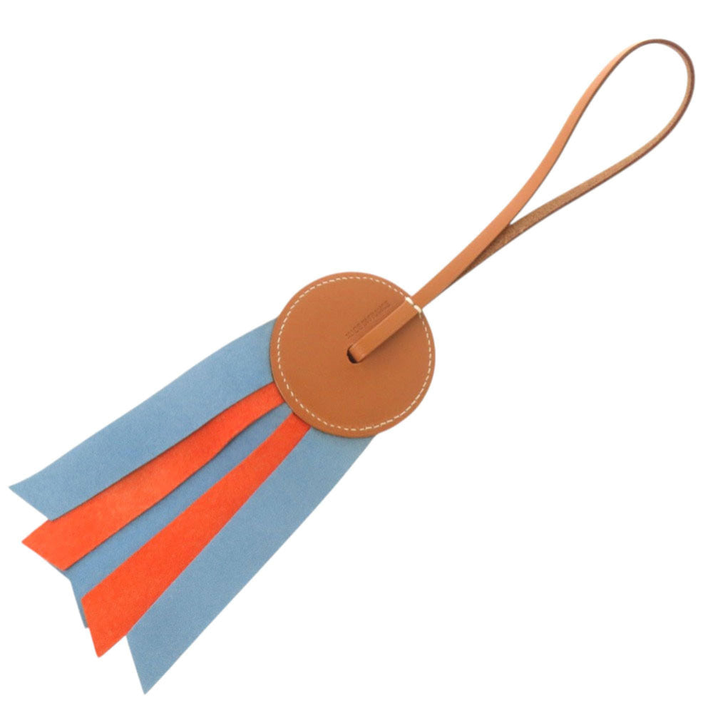 Unused Hermes Paddock Flott Accessory Bag Charm 064271CABE Strap Leather Blue Atoll Brown Orange 0258HERMES — New - Store Return