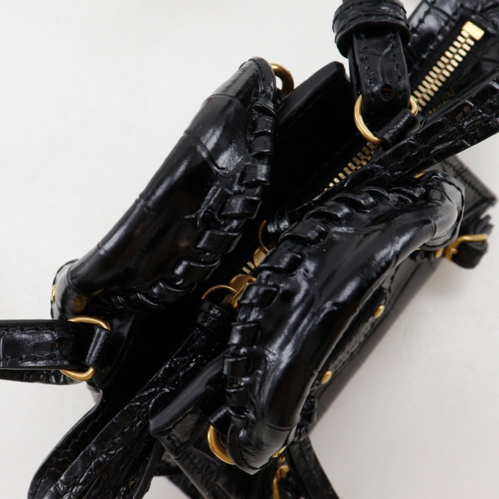 Balenciaga Neo Classic Nano Shoulder Bag/Pochette, 2-Way, Embossed Leather, Black, Double-Way, Women's — Like New