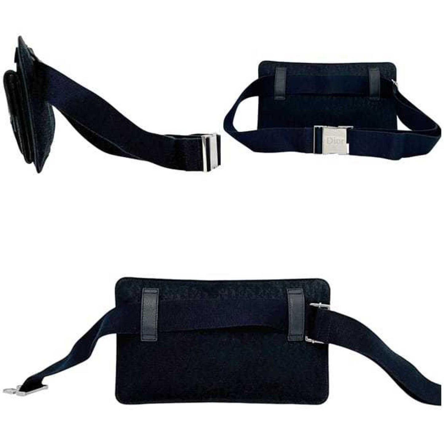 Christian Dior Waist Pouch f-24651 Black Trotter Canvas and Leather MC1016 Belt Bag Crossbody for Men Women