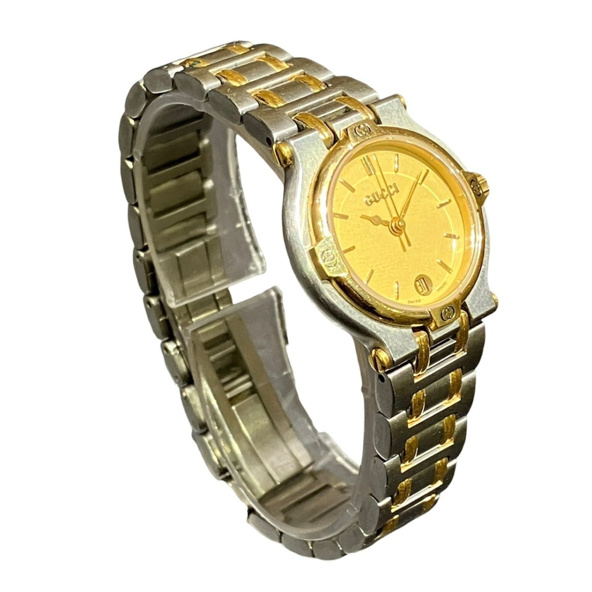 Gucci watch, total weight 51.2g, stainless steel, quartz movement, gold dial, 9000L — Good