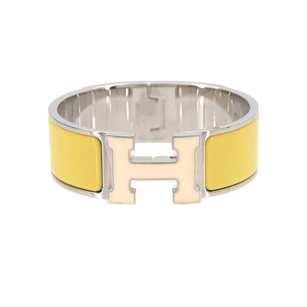 Hermes Clic Clac H PM Bangle White Jaune Citron Silver Hardware — New - Store Return