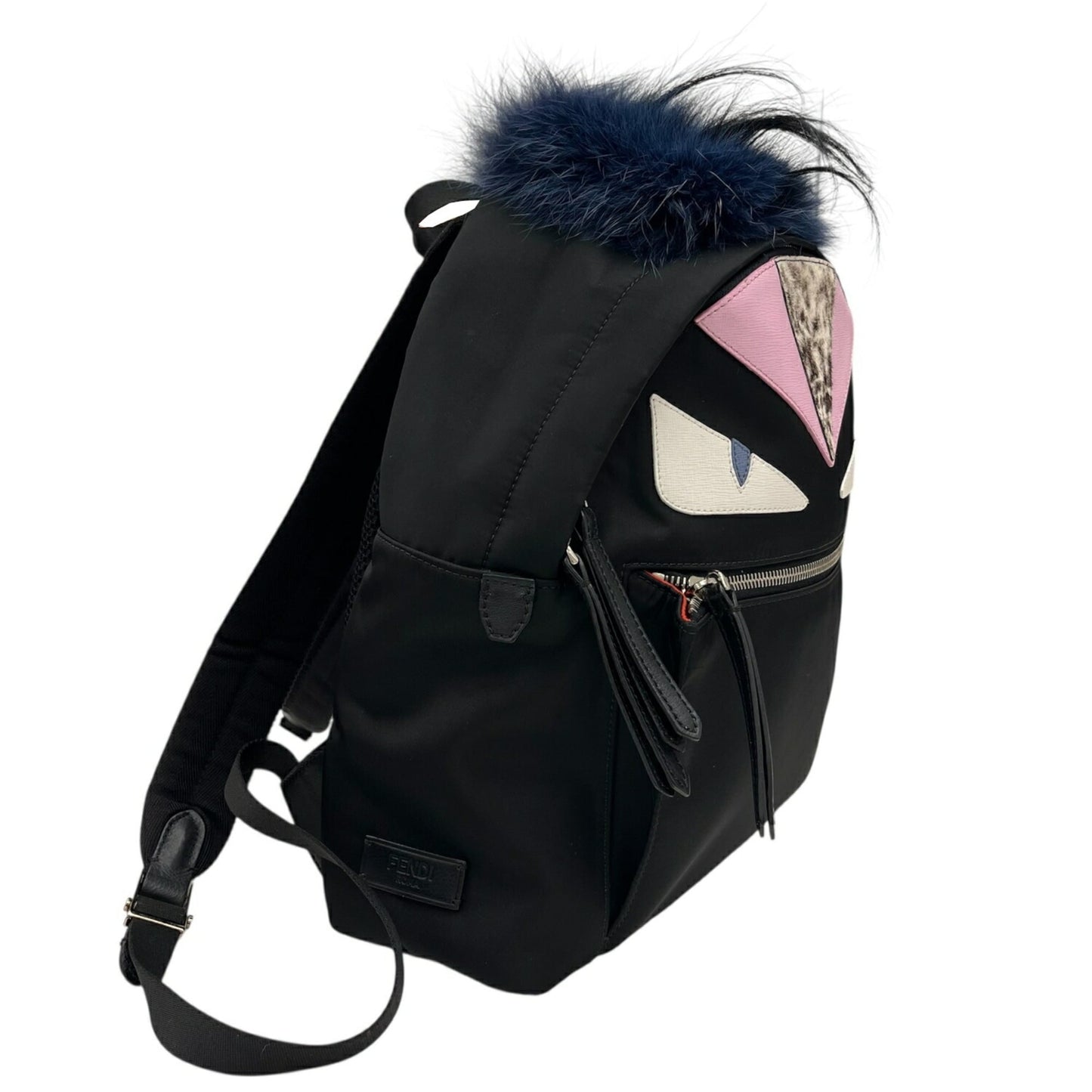 FENDI Monster Backpack 8BZ035 Nylon Leather Black Women's Men's