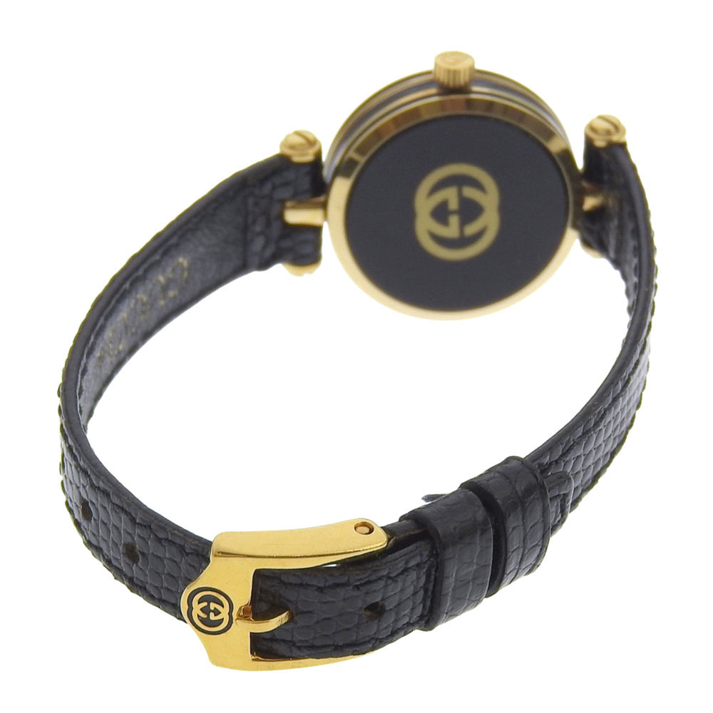 Gucci Sherry watch, gold-plated stainless steel, gold quartz, analog, black dial, women's — Very Good