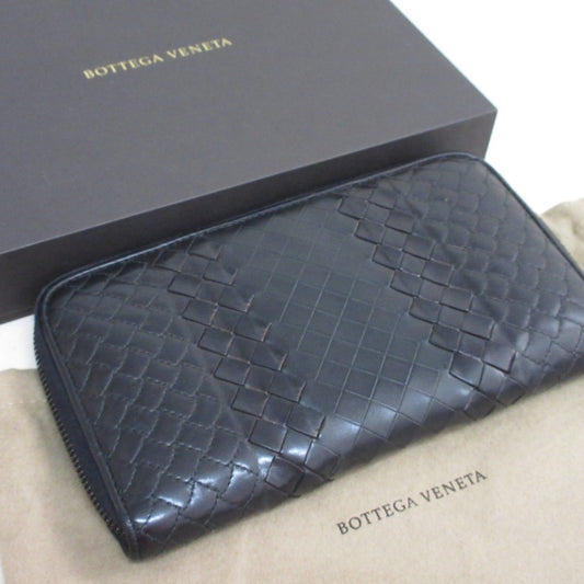 BOTTEGA VENETA Intrecciato Leather Round Zip Long Wallet in Black for Men and Women