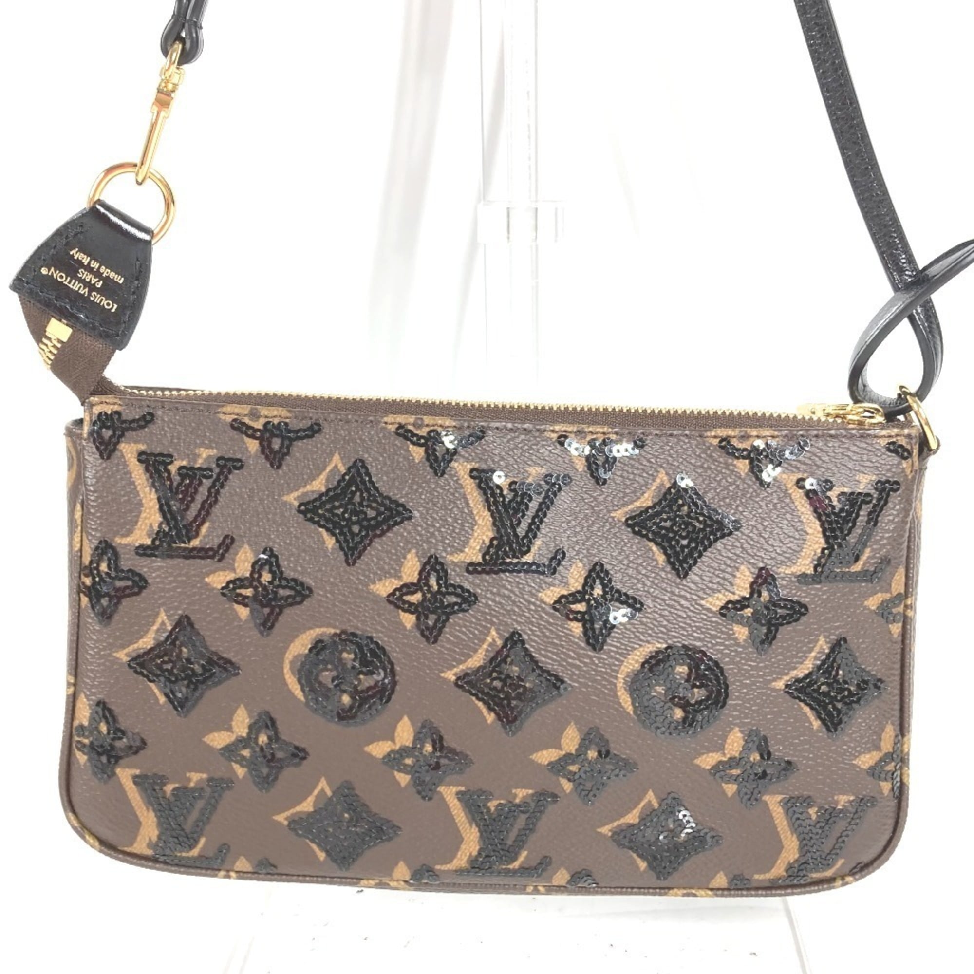 LOUIS VUITTON M26473 Monogram Sequin Pochette Accessoires Bag Accessory Pouch Shoulder Canvas Women's Brown Like New — Like New