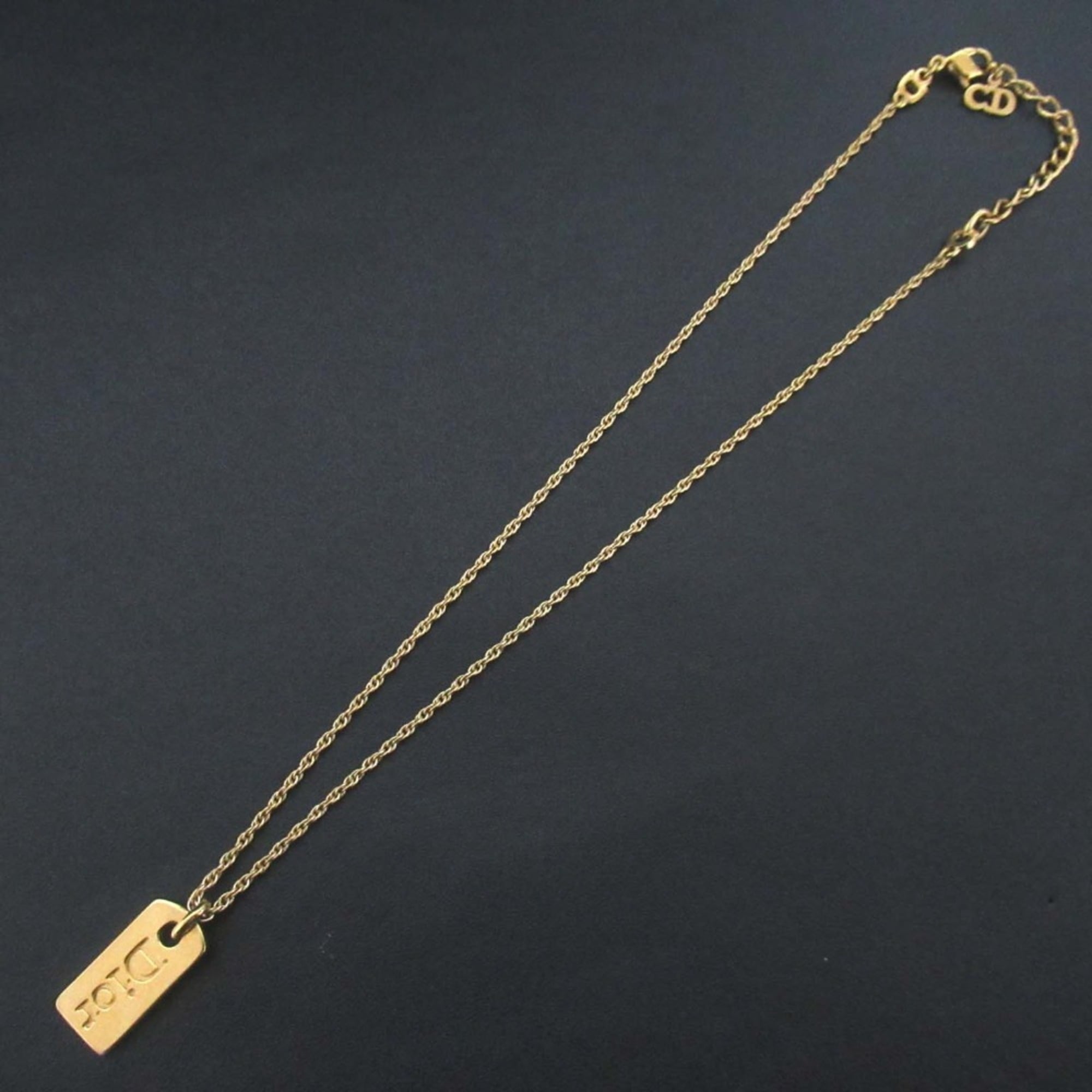 Vintage Christian Dior Dog Tag Logo Necklace Pendant in Gold, GP, for Women