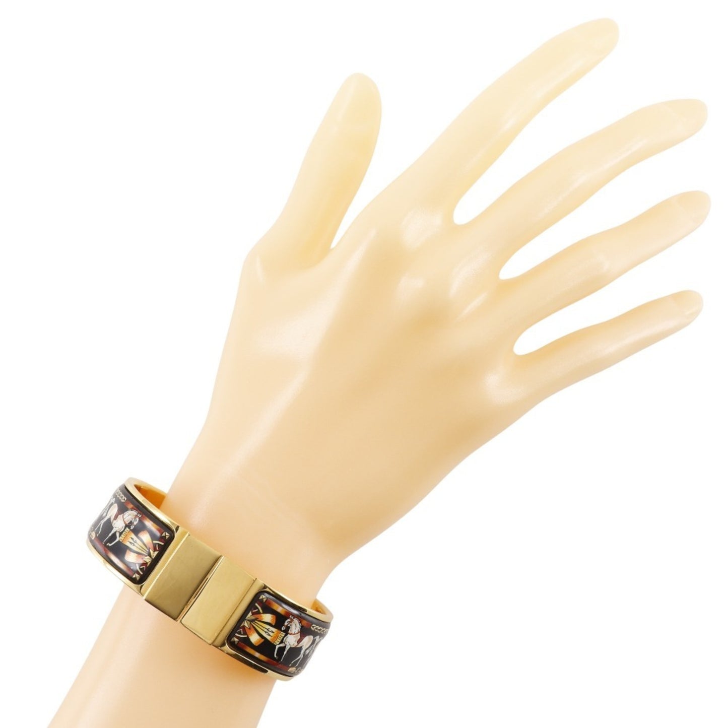 Hermes HERMES Roque enamel bracelet, cloisonné horse pattern bangle, gold plated, black, approx. 64.3g Location Email Women's S141425912