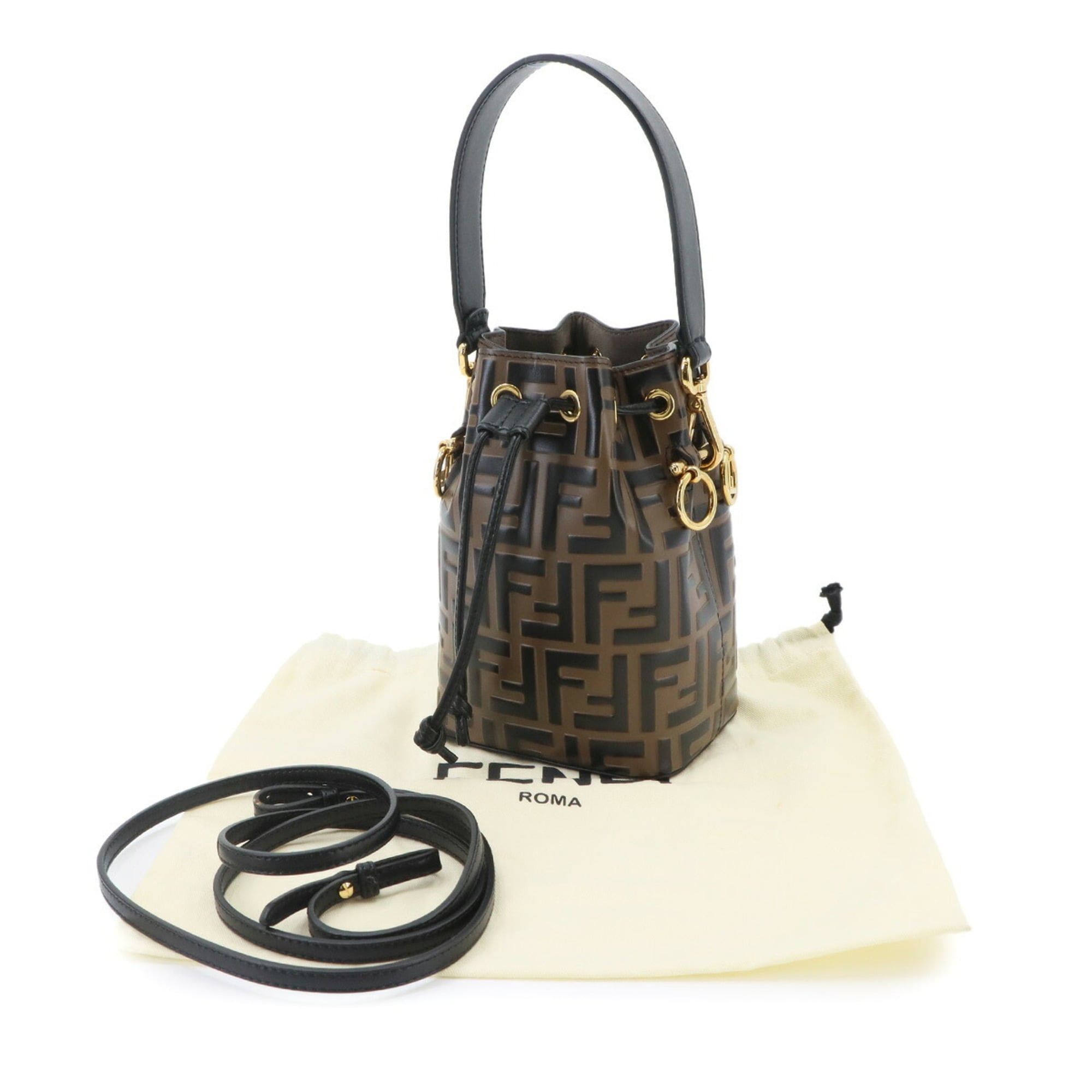 Fendi Zucca Mon Tresor 2-way Hand/Shoulder Handbag, Leather, Brown/Black, 8BS010, Gold Hardware — Like New