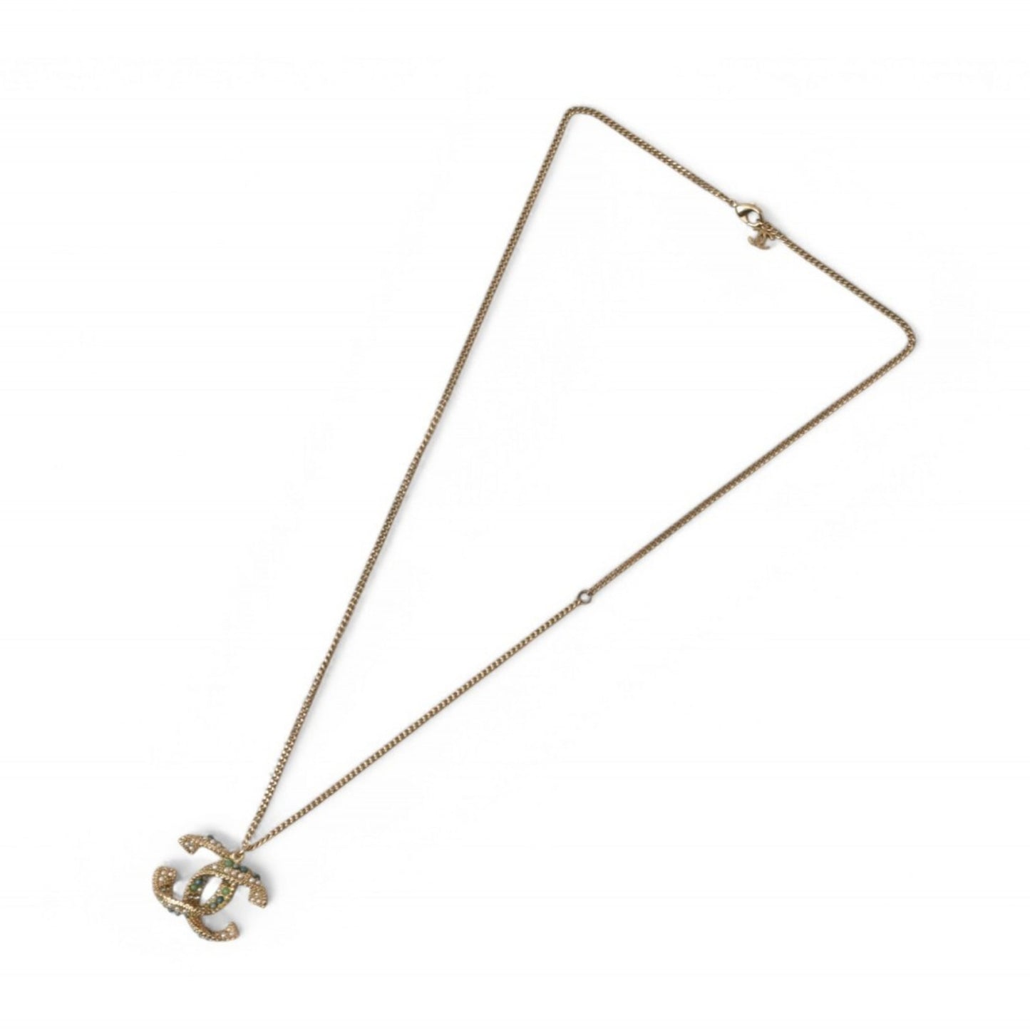 Chanel Necklace Pendant 2way CHANEL Coco Mark CC Color Stone Gold A15