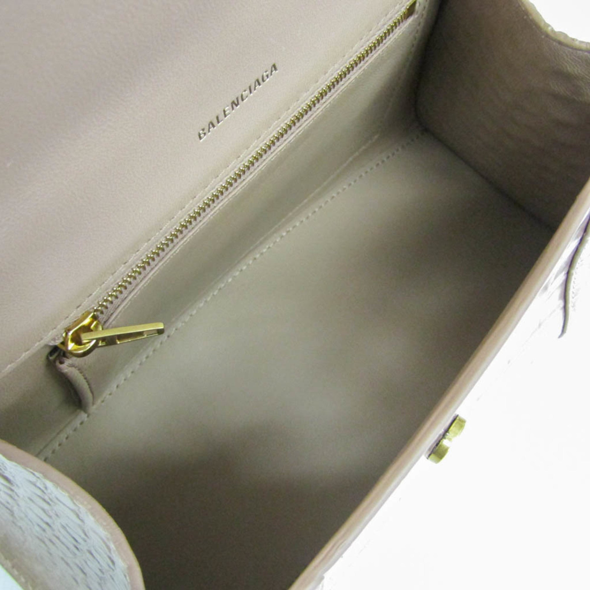 Balenciaga Hour Glass 593546 Women's Leather Handbag,Shoulder Bag Pink Beige — Like New