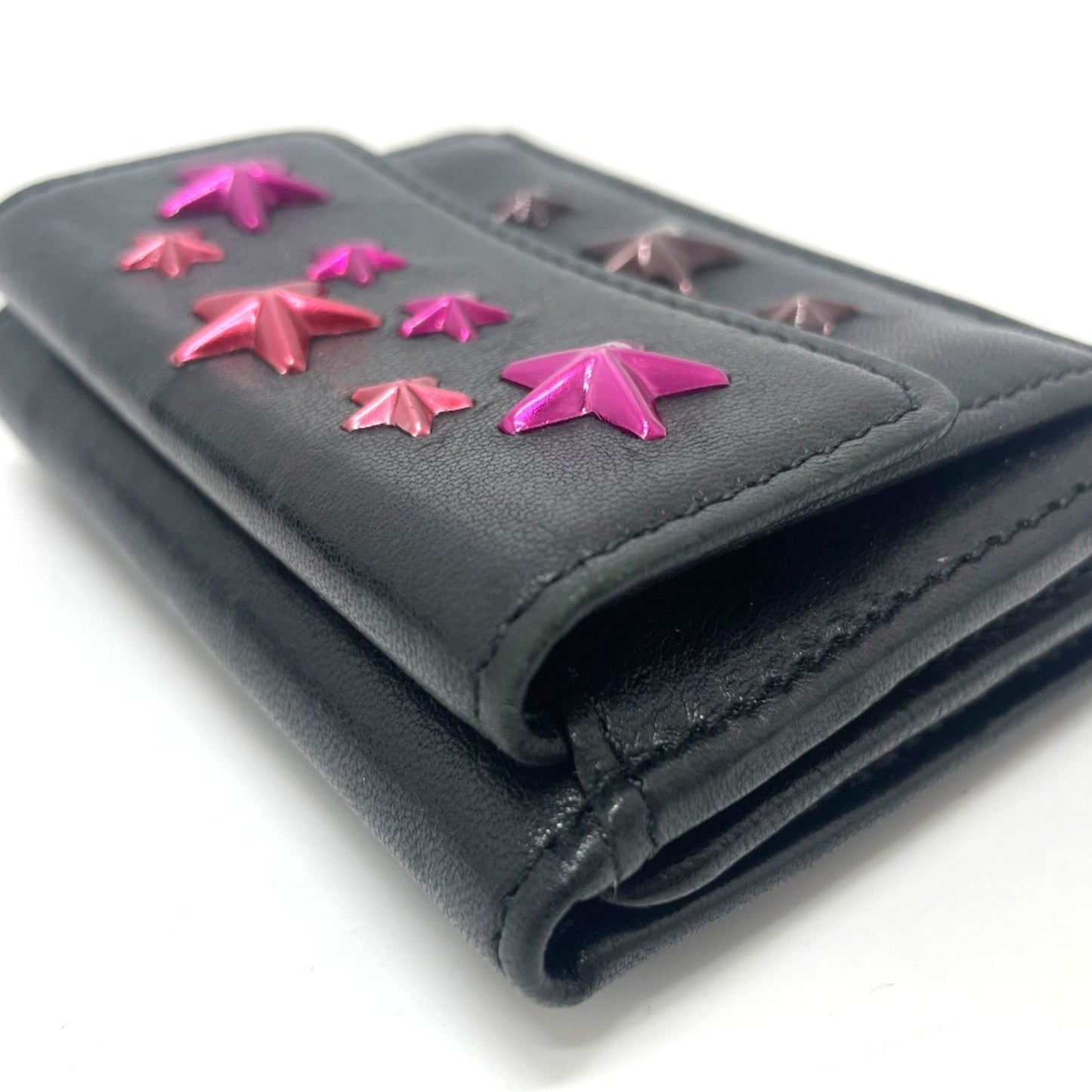 JIMMY CHOO Star Stud Wallet, Compact Mini Tri-fold Leather Women's, Black
