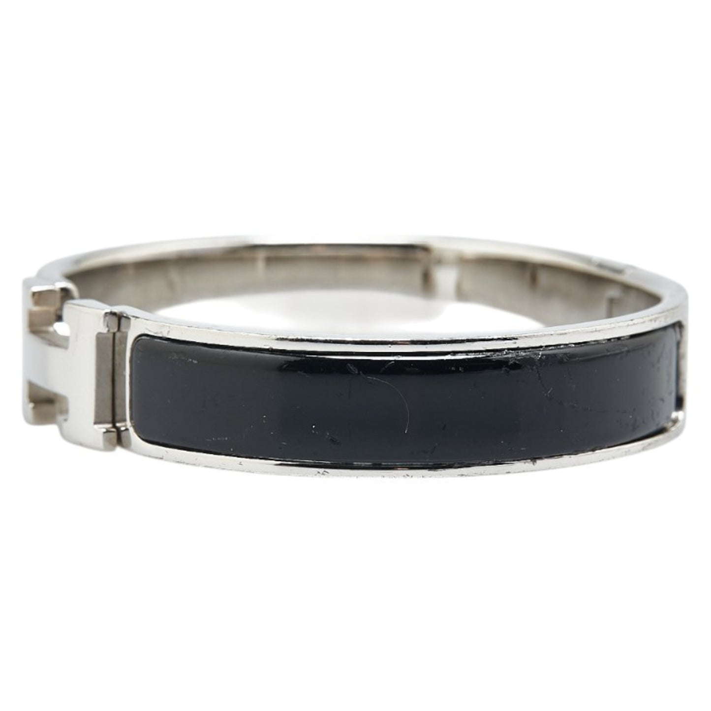 Hermes Click H PM Bangle Silver Black Metal Women's HERMES