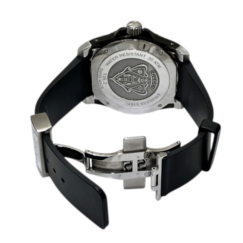 Gucci GUCCI watch, total weight 138.6g, stainless steel, rubber strap, quartz movement, black dial, 136.2 YA136204B — Good