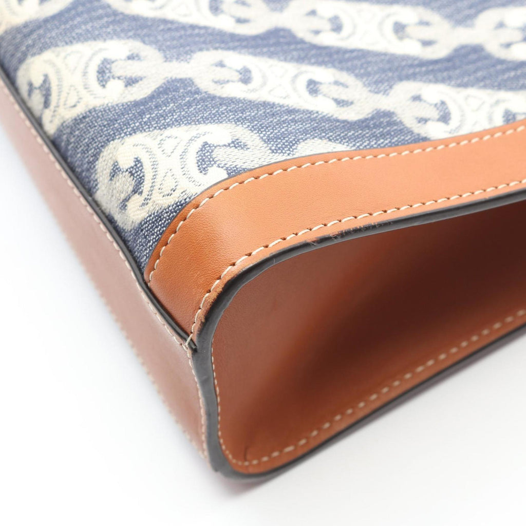 Celine Small Vertical Cabas Maillon Triomphe Tote Bag, Canvas and Leather, Women's, Navy Brown