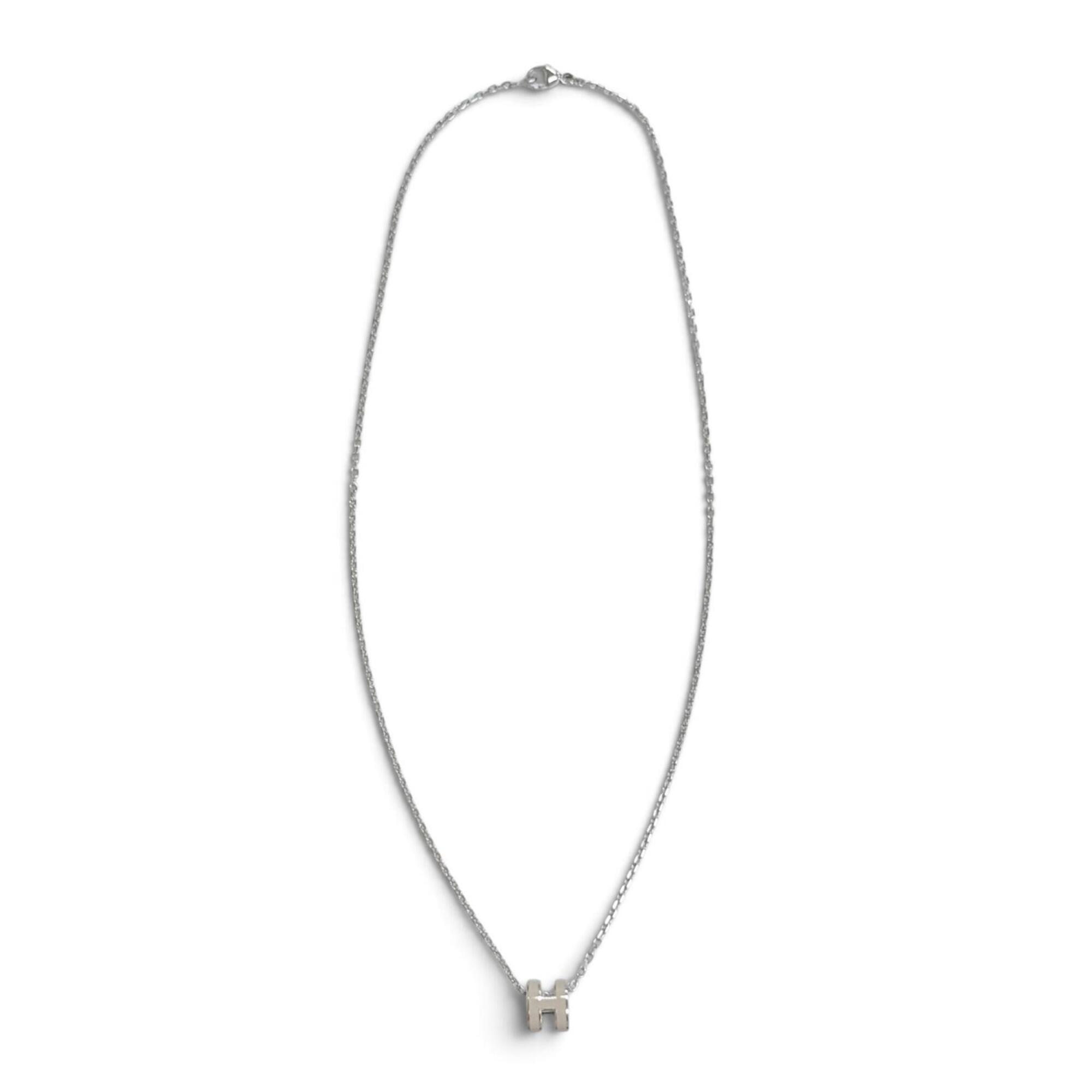HERMES Mini Pop H Pendant Necklace - Marron Glacé (candied chestnut) design, silver hardware, made in France, women's, with box, very popular — Like New
