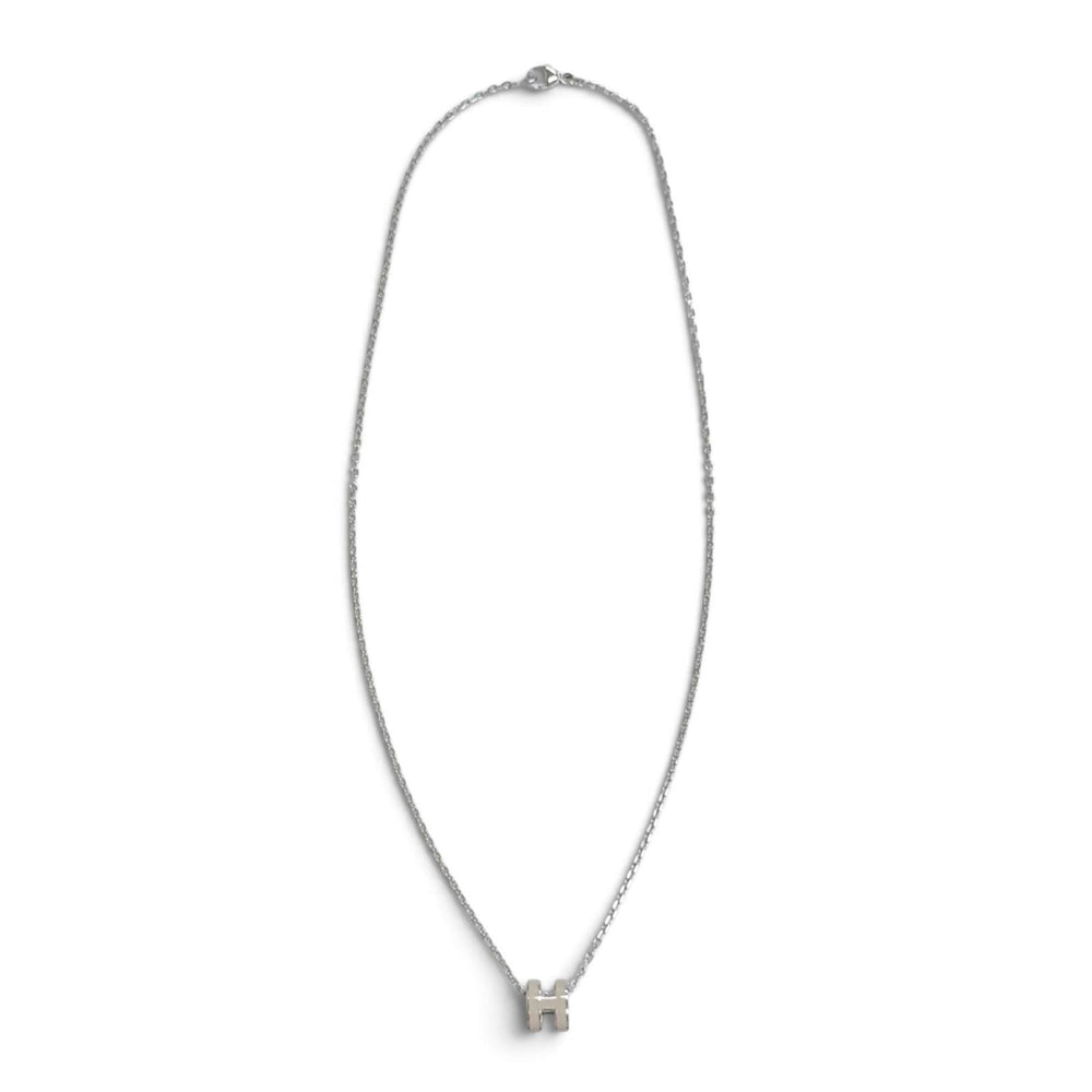 HERMES Mini Pop H Pendant Necklace - Marron Glacé (candied chestnut) design, silver hardware, made in France, women's, with box, very popular — Like New