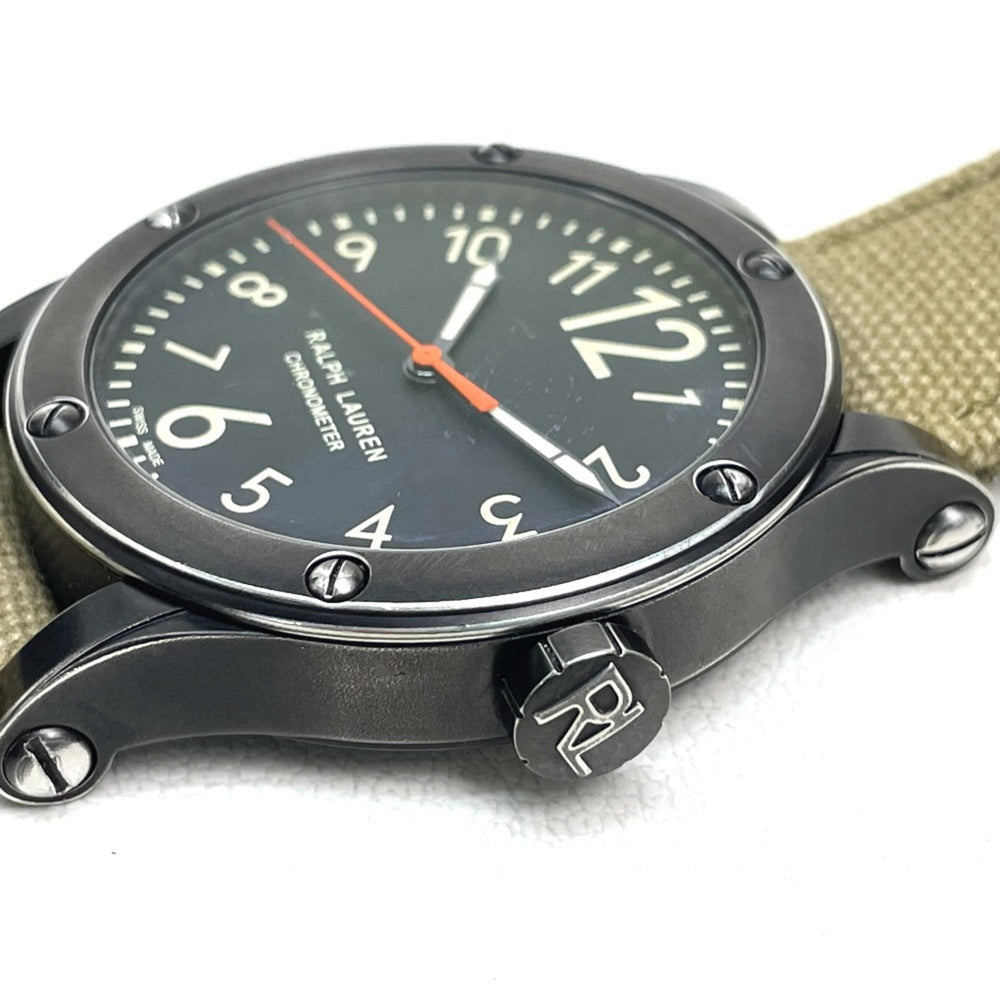 RALPH LAUREN Ralph Lauren Sporting Safari RL67 Chronometer Watch (RL0220900) with Stainless Steel Canvas Strap, Black/Khaki — Very Good