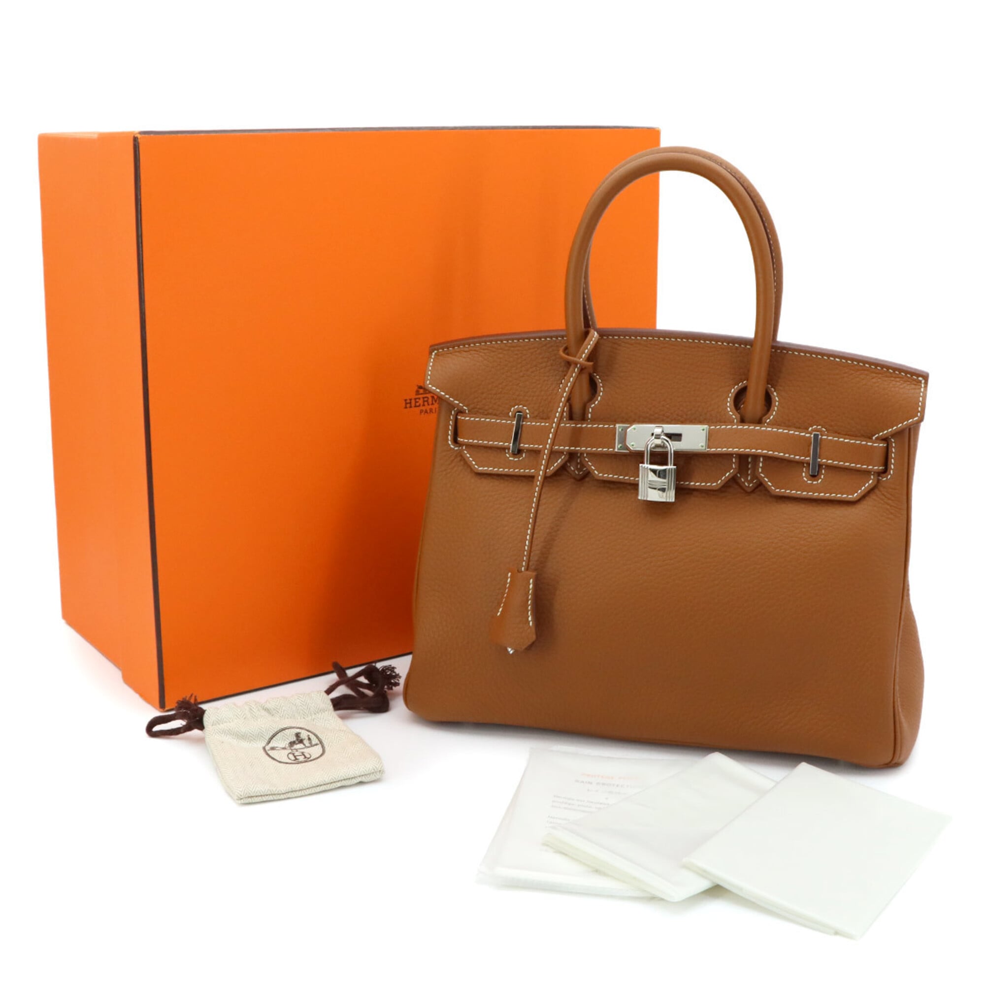 Hermes Birkin 30 Taurillon Clemence Gold Handbag □N Stamp Silver Hardware — New - Store Return