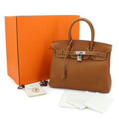 Hermes Birkin 30 Taurillon Clemence Gold Handbag □N Stamp Silver Hardware — New - Store Return