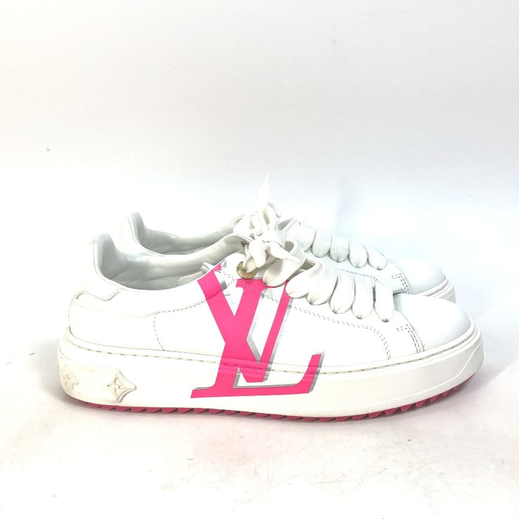LOUIS VUITTON Time Out Line Lace-Up Logo Sneakers Leather Women's White
