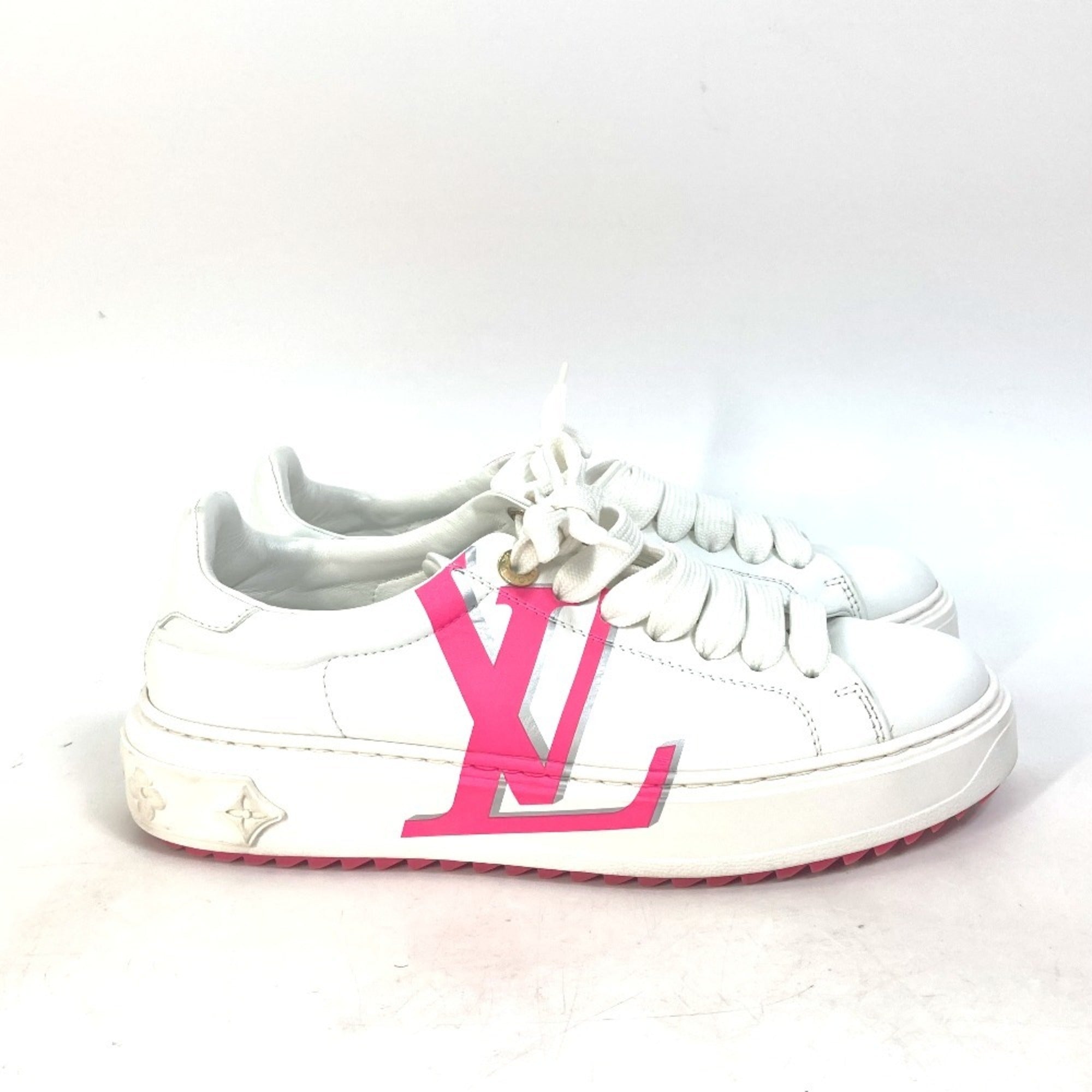 LOUIS VUITTON Time Out Line Lace-Up Logo Sneakers Leather Women's White