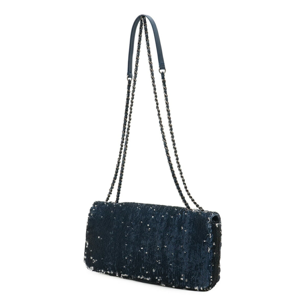 CHANEL COCOCUBA Sequin Chain Shoulder Bag Leather Blue — Like New