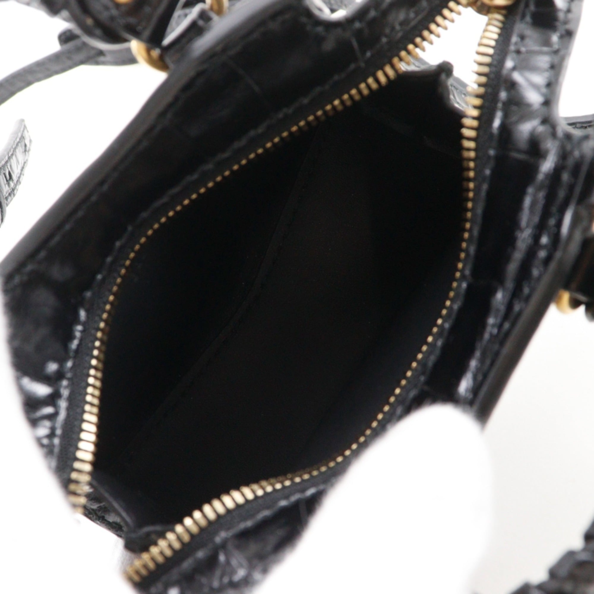 Balenciaga Neo Classic Nano Shoulder Bag/Pochette, 2-Way, Embossed Leather, Black, Double-Way, Women's — Like New
