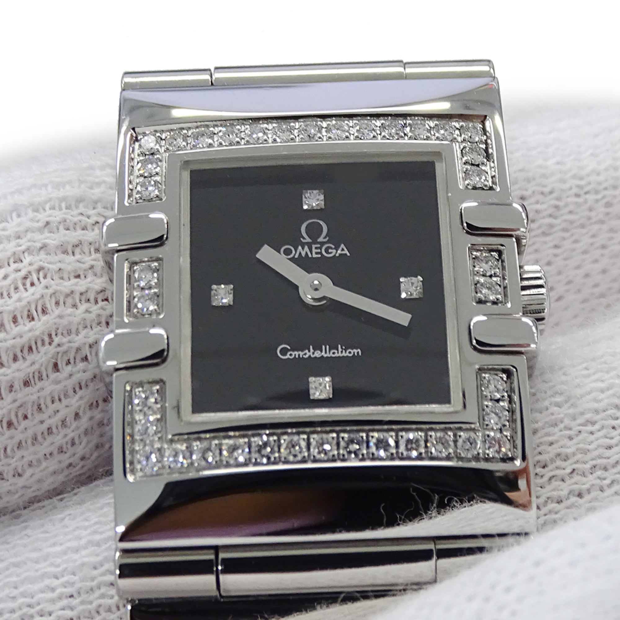 Omega Constellation Carre Quadra 1528.46 Women's Watch, Brand Name, Diamond, Quartz Movement, Stainless Steel (SS), Silver, Black, Square Frame — Good