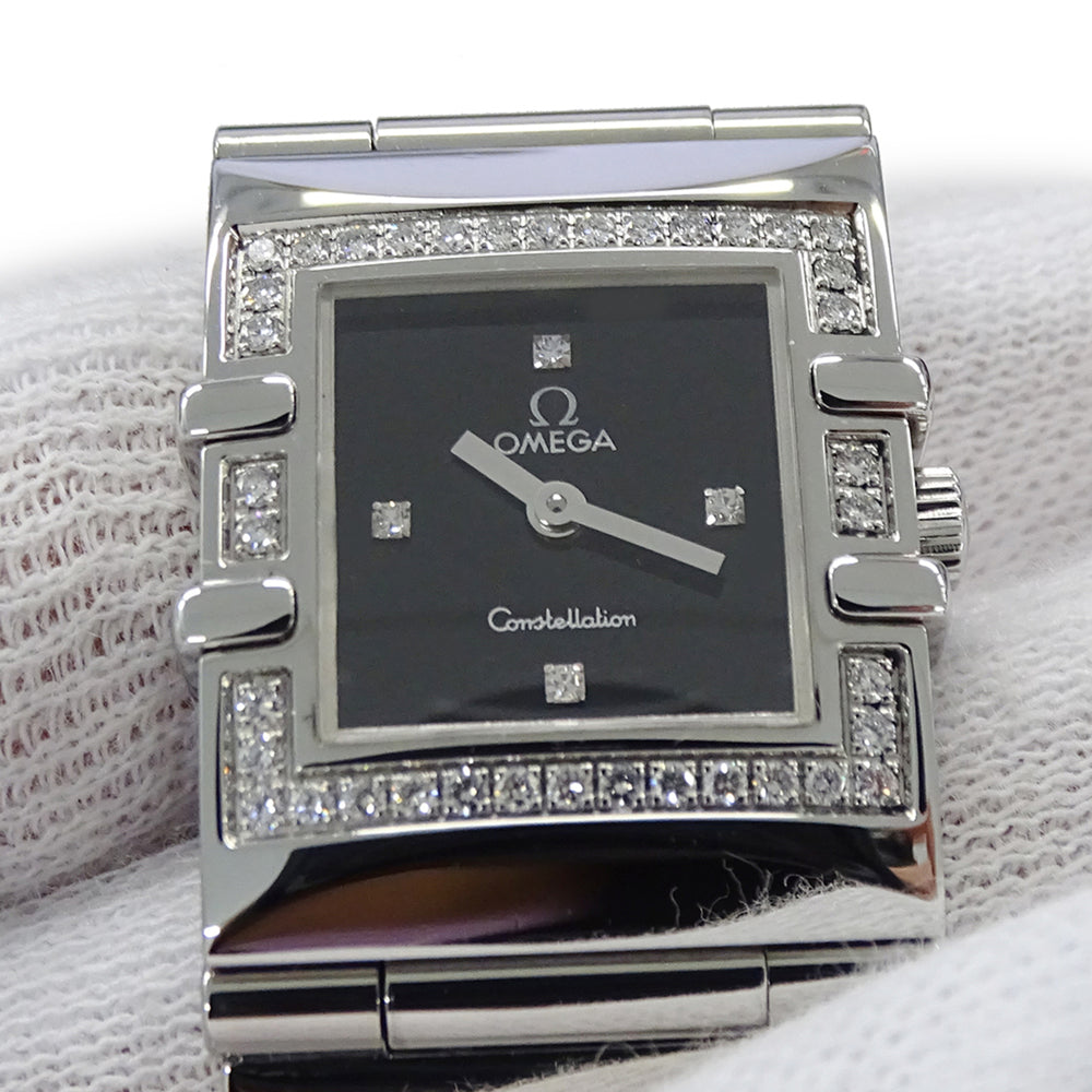 Omega Constellation Carre Quadra 1528.46 Women's Watch, Brand Name, Diamond, Quartz Movement, Stainless Steel (SS), Silver, Black, Square Frame — Good