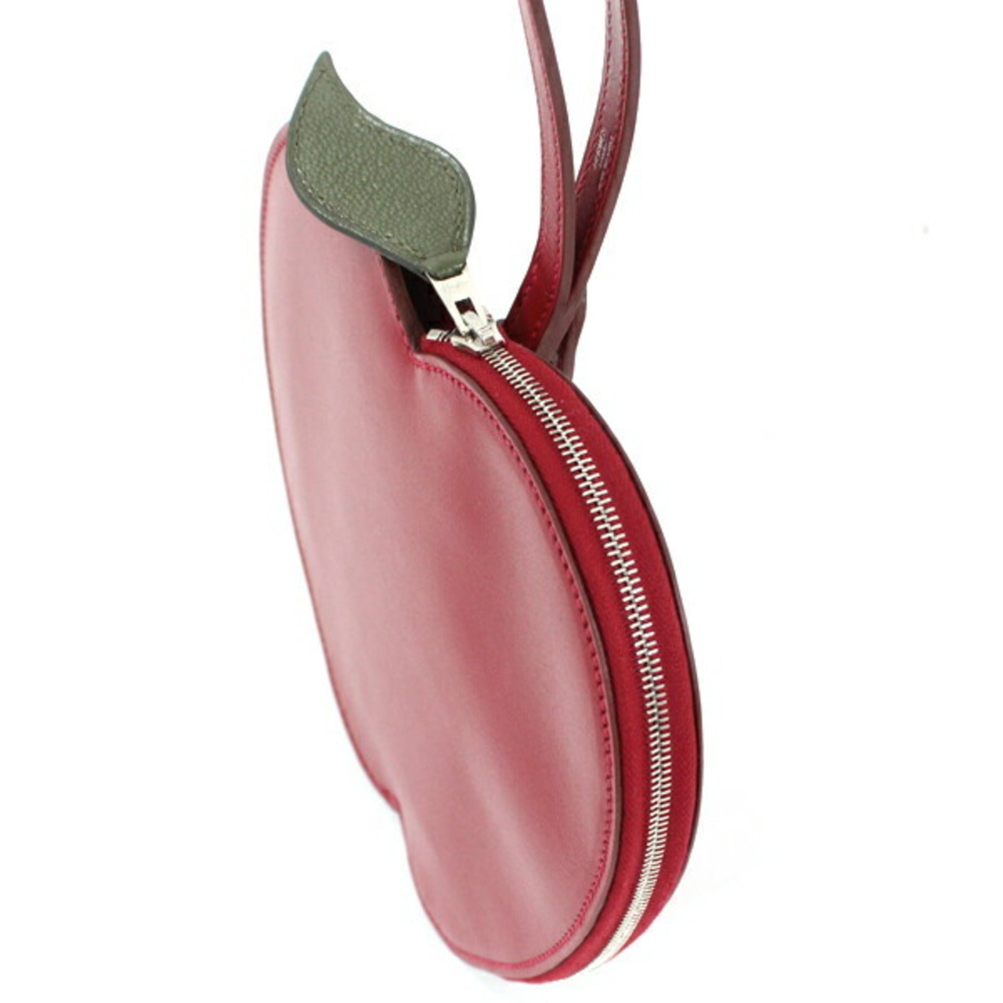 Hermès Pochette Pomme Apple Pouch with Handle, Rouge vif Tadelakt x Chevre Motif Bag, HERMES Women's T5892 — Like New