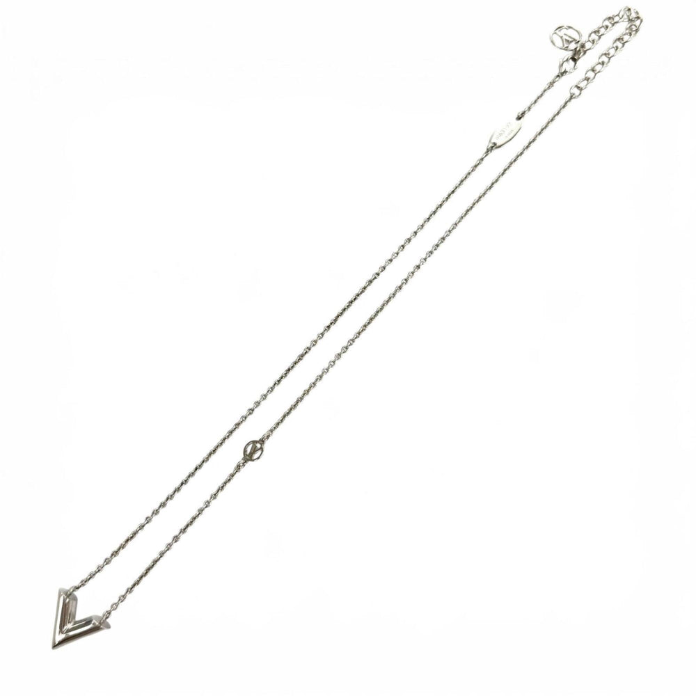 LOUIS VUITTON M63197 Necklace Essential V Circle Logo Motif Chain Silver Made in Italy Women's Comes with Box and Dust Bag — Like New