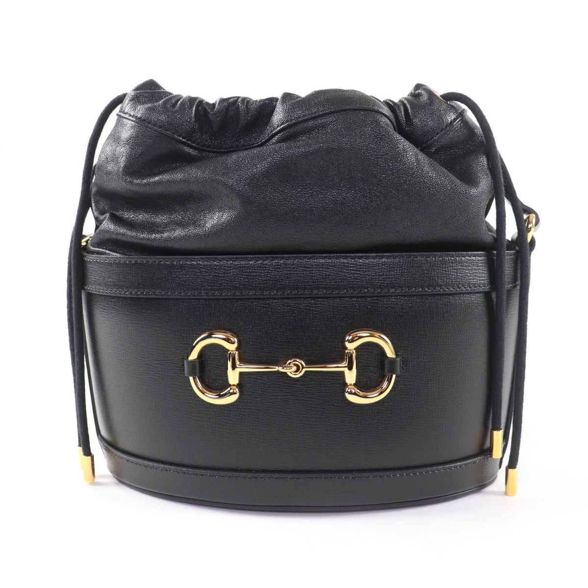 GUCCI 602118 Horsebit Leather Bucket Bag Shoulder Black Gold Hardware with Dust Made in Italy Women's — Like New