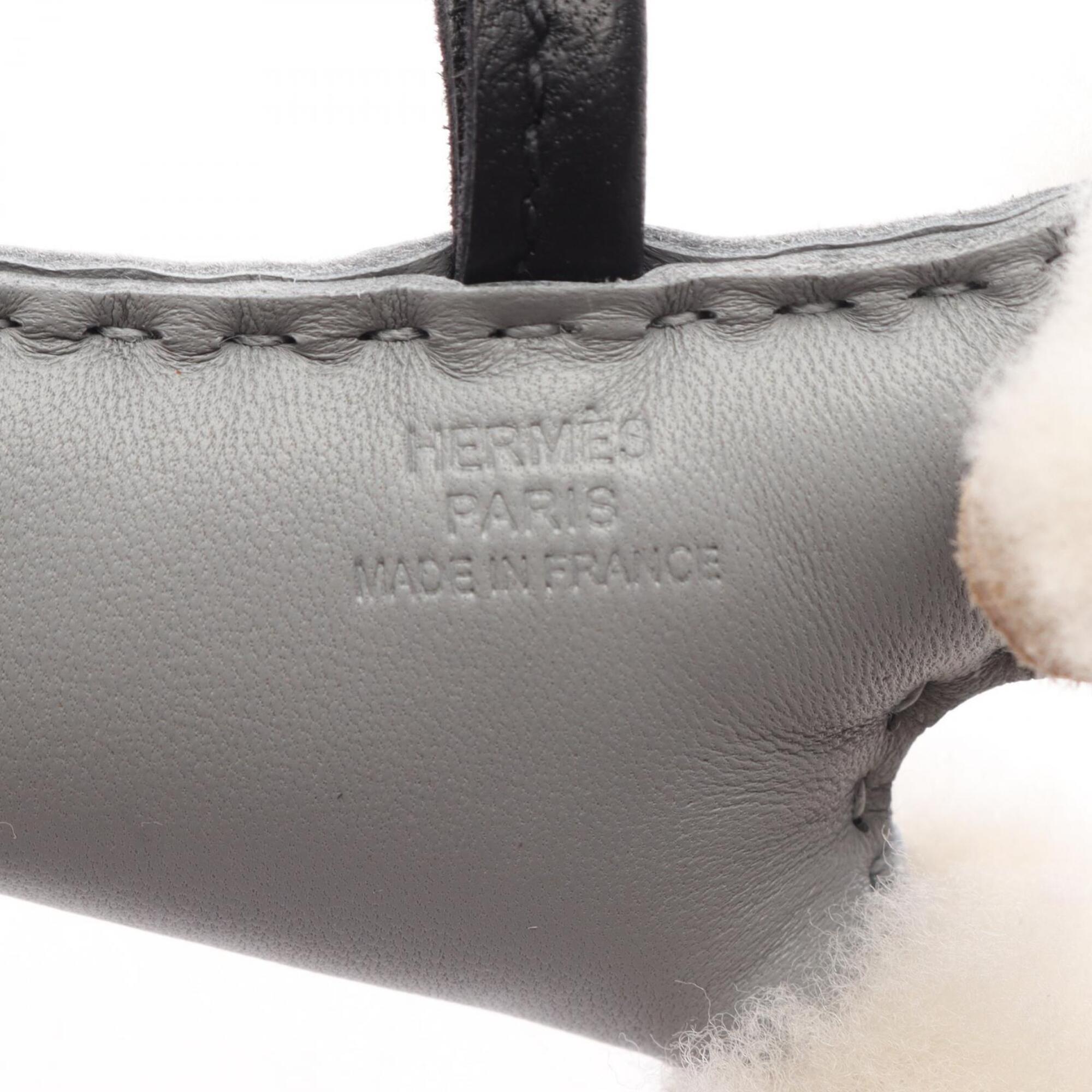 Hermes Buddy Charm, Gris Panthin, Accessory, Sheepskin, Agneau Milo, Women's, Gray, Ivory, Black — New - Store Return