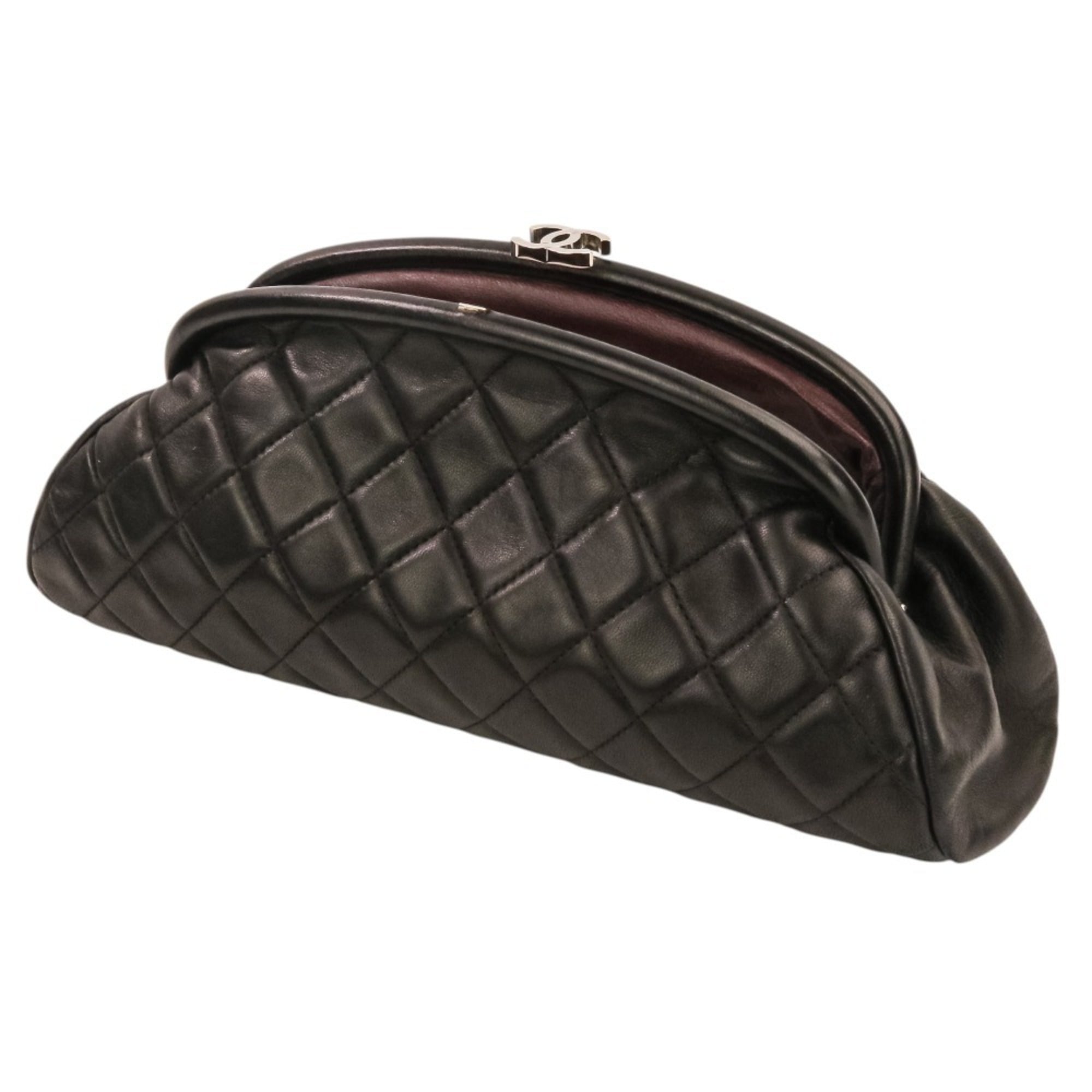 CHANEL Timeless Quilted Coco Mark Leather Clasp Clutch Bag, Black, Women's — Like New