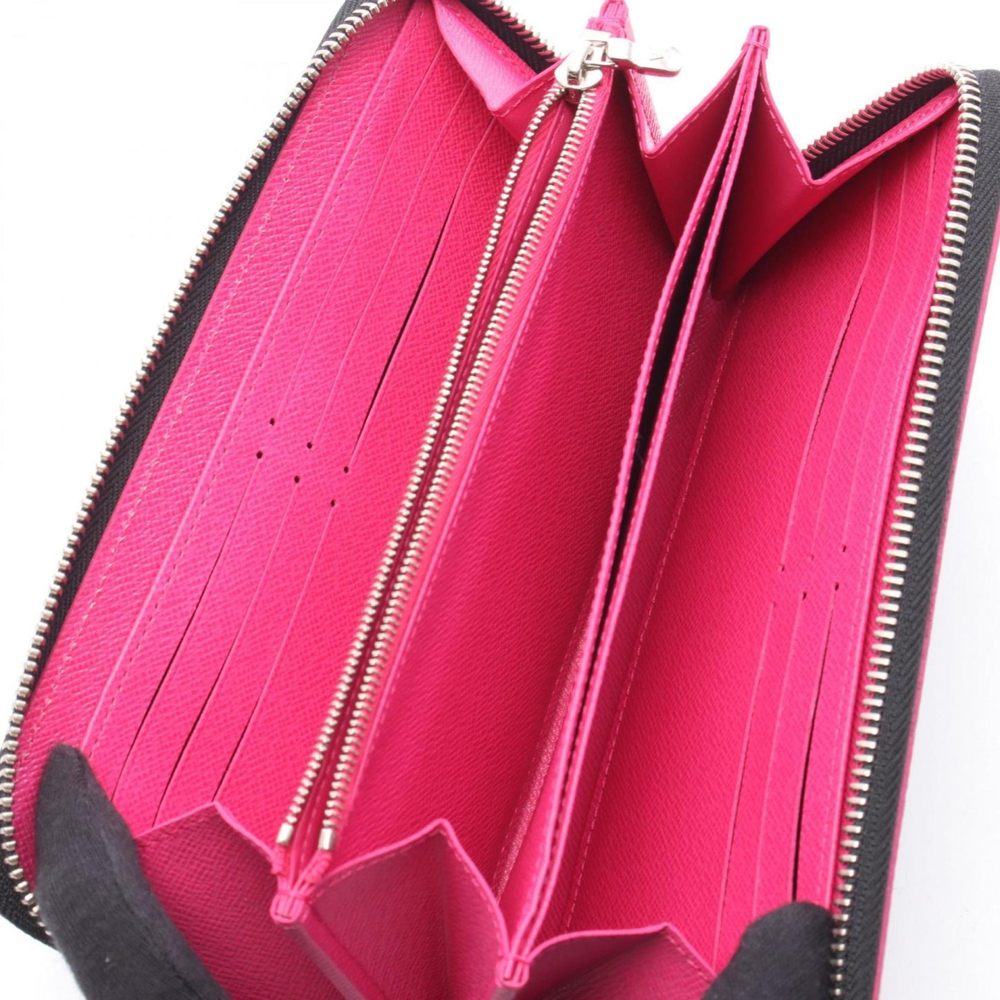 Louis Vuitton Zippy Wallet Epi Leather Noir Hot Pink Round Long Women's Black and M64838