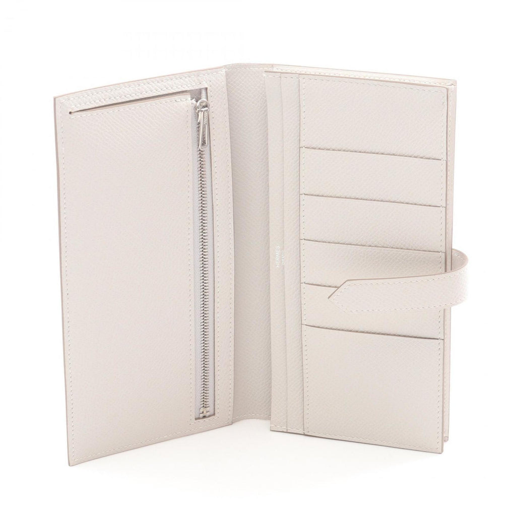 Hermes Hermès Bearn Soufflet Bi-fold Long Wallet in Calfskin Leather (Cowhide) with Epsom Leather, White, for Women