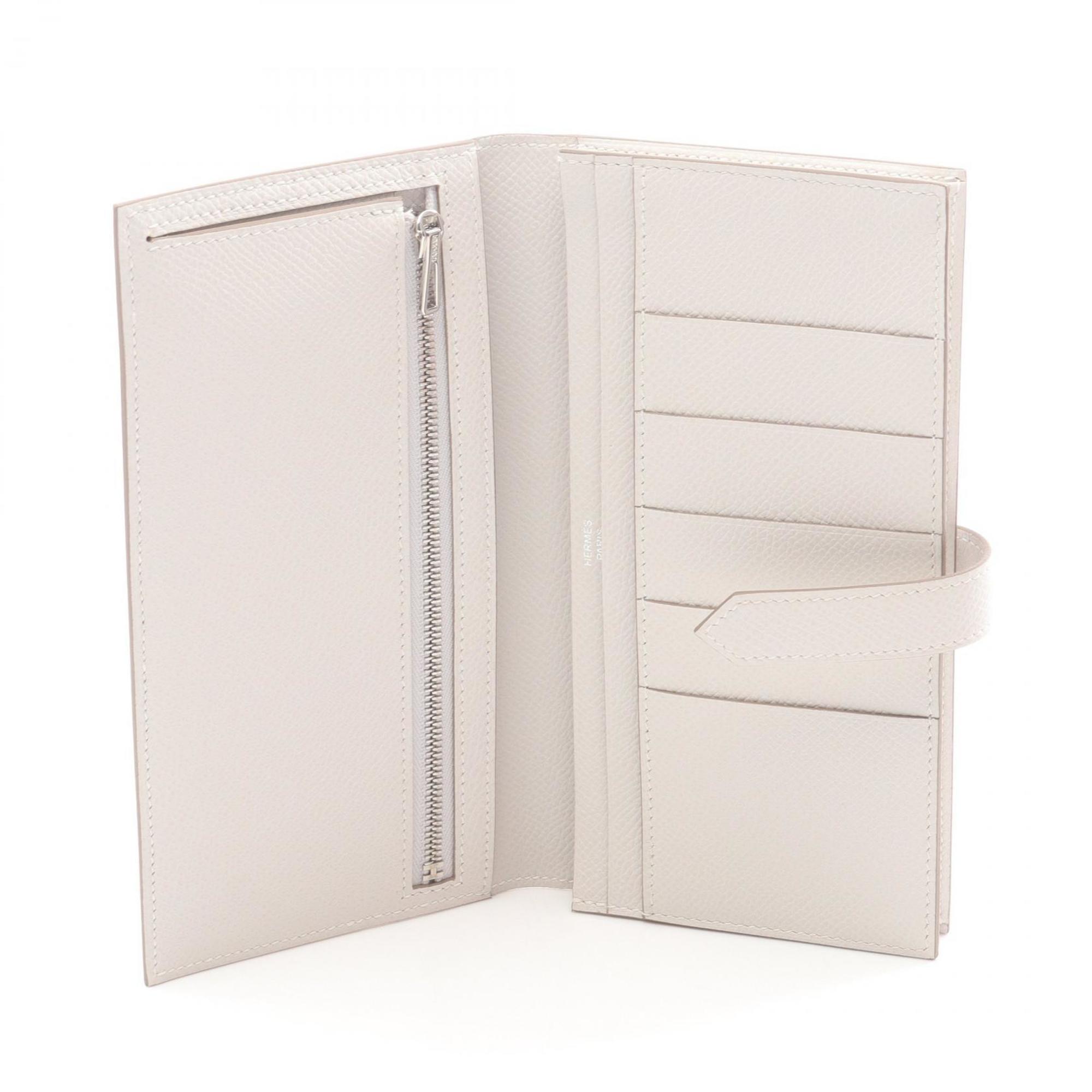 Hermes Hermès Bearn Soufflet Bi-fold Long Wallet in Calfskin Leather (Cowhide) with Epsom Leather, White, for Women