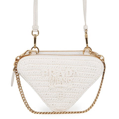Prada Shoulder Bag Saffiano Triangle Mini Pouch Leather Raffia 1NR015 PRADA 2-way White Handbag — Like New