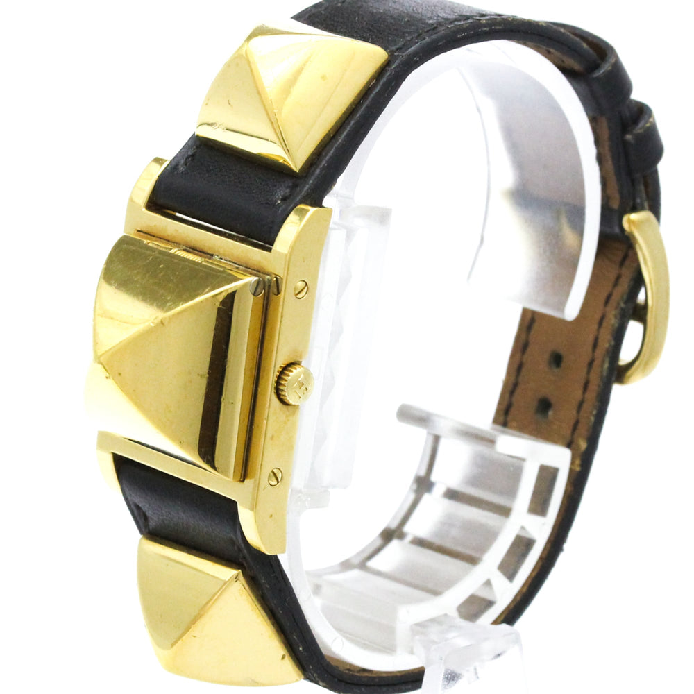 HERMES Medor Gold Plated Leather Quartz Ladies Watch — Good
