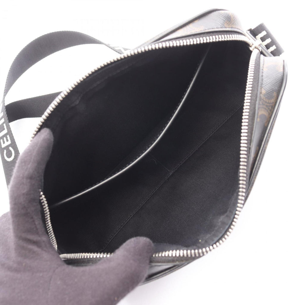 Celine Triomphe Medium Messenger Bag, Shoulder Coated Canvas and Leather, Men's Women's, Brown Black, 197202DND.38OS