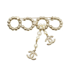 Chanel Brooch, Coco Mark, Metal, Faux Pearl Rhinestones, C21C CHANEL Brooch BROACH — Like New