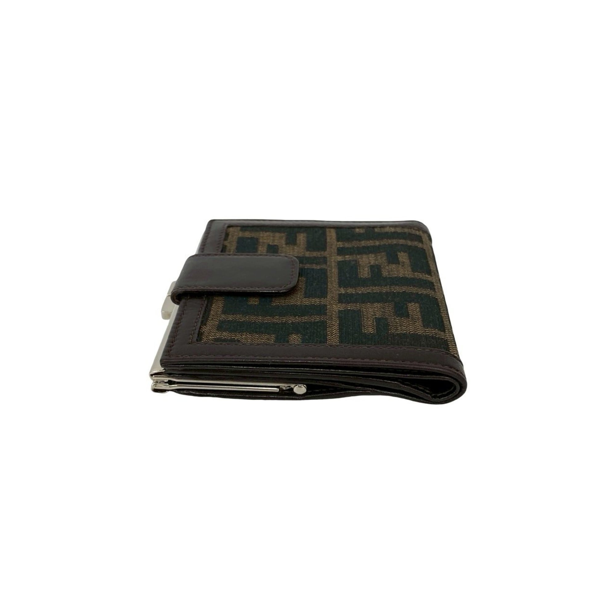 FENDI Zucca Leather and Canvas Bifold Wallet, Brown, 12548