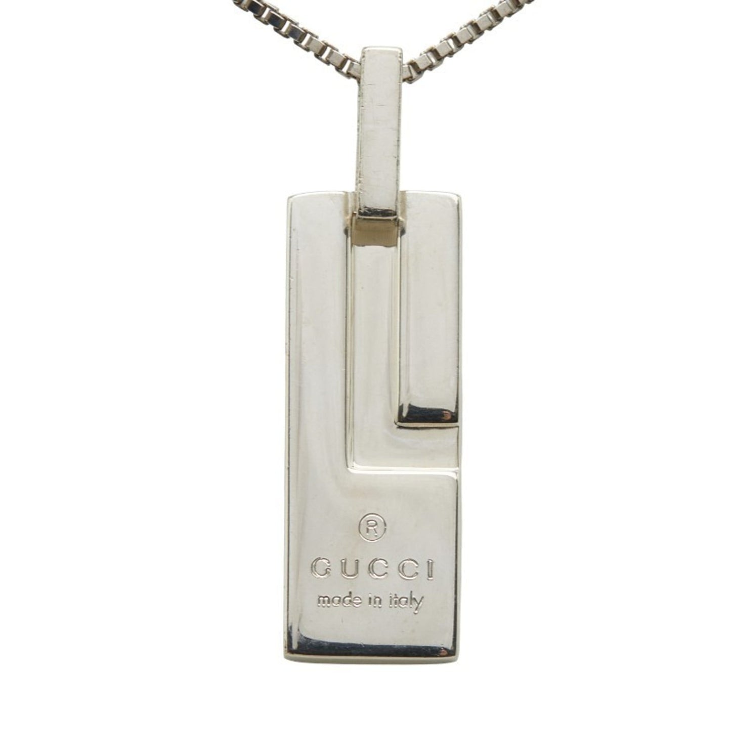 Gucci logo plate necklace in SV925 silver for women.