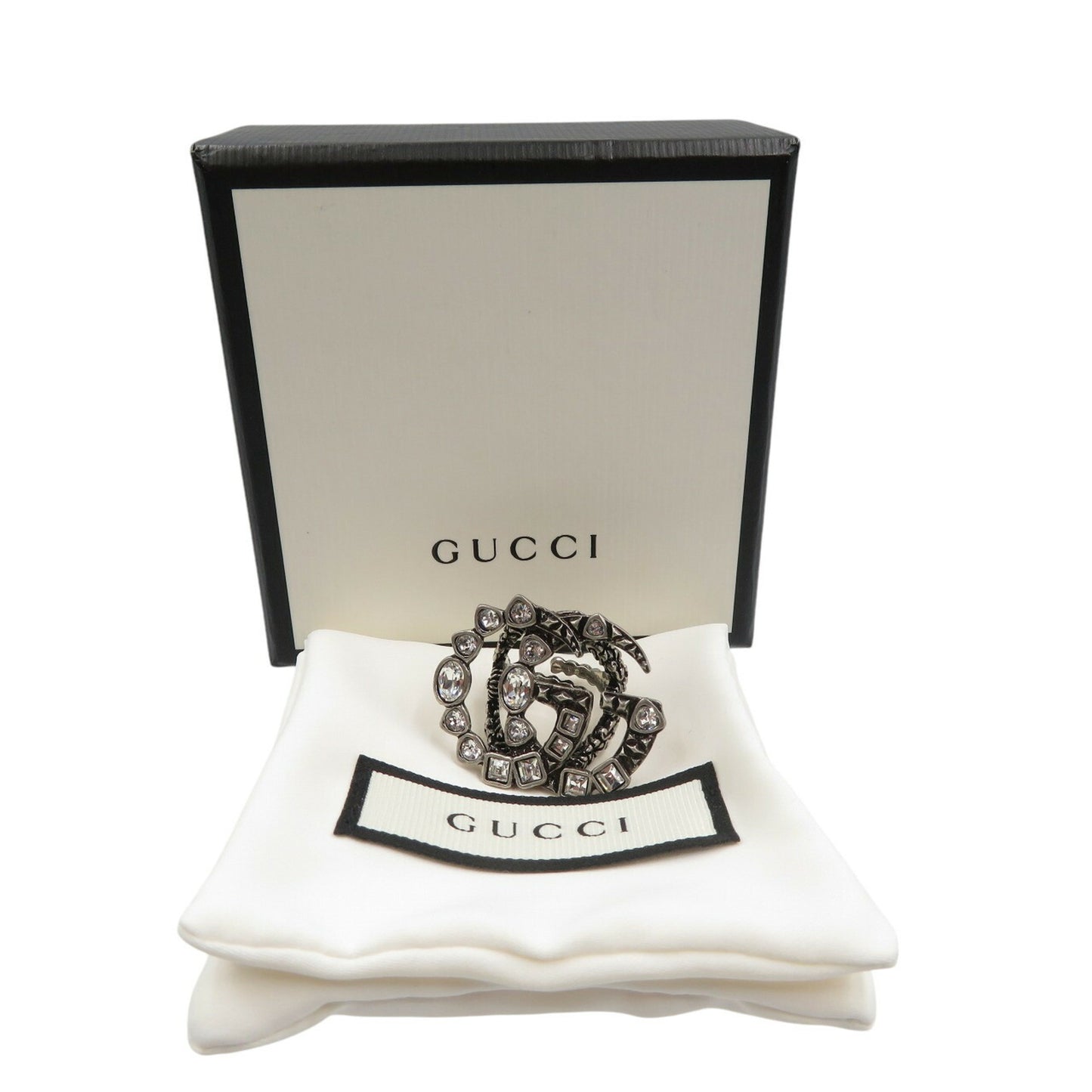 Gucci Marmont GG 529050 S size rhinestone metal silver ring 0606GUCCI