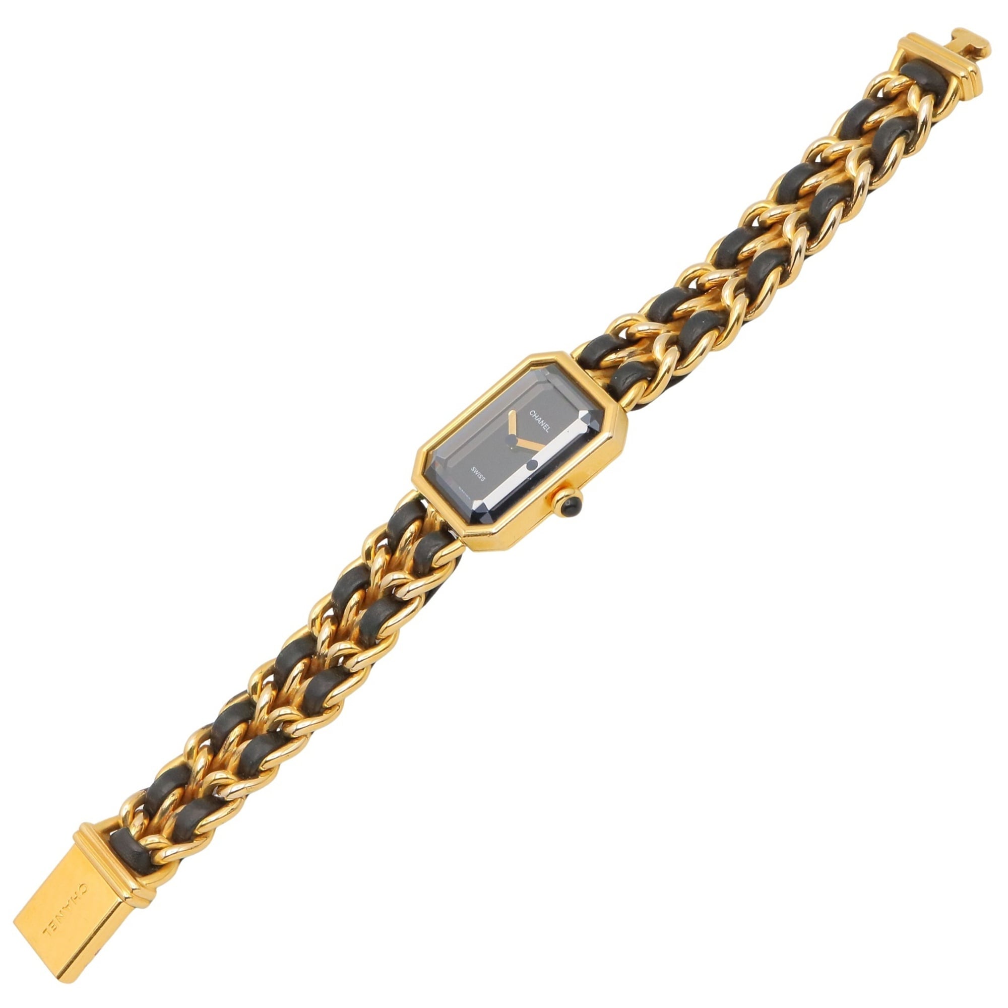 Chanel CHANEL Première Watch, Gold Plated (GP), Leather Strap, Women's, Black, H0001 — Very Good